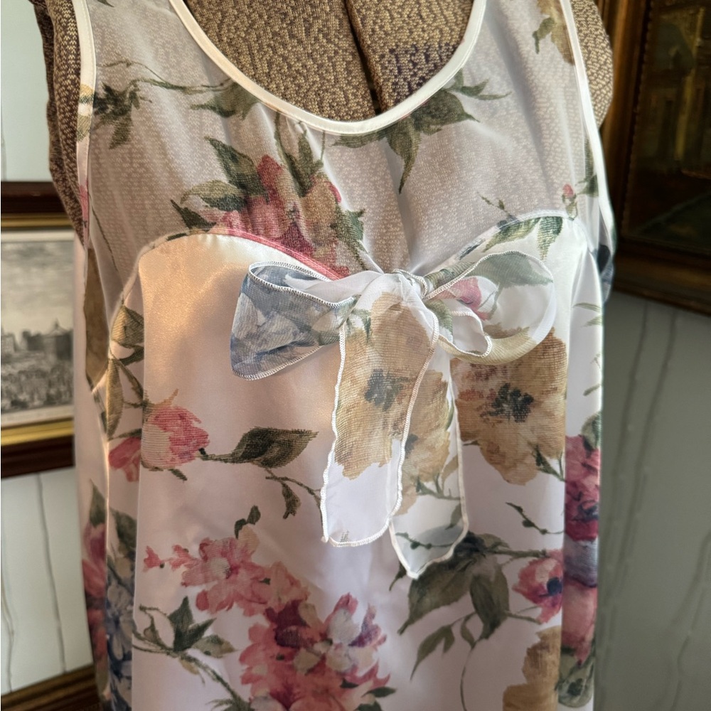 Floral Sleeveless Nightgown with Bow
